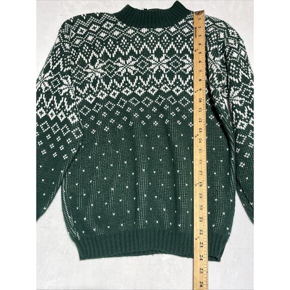 Vintage Carly Blake Sweater Size Medium Green Snowflake Fair Isle Ski Made USA - Picture 6 of 11